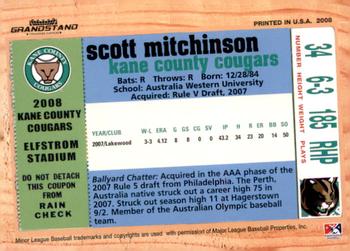 2008 Grandstand Kane County Cougars #NNO Scott Mitchinson Back