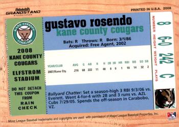 2008 Grandstand Kane County Cougars #NNO Gustavo Rosendo Back