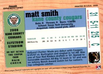 2008 Grandstand Kane County Cougars #NNO Matt Smith Back