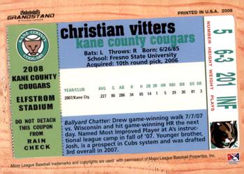 2008 Grandstand Kane County Cougars #NNO Christian Vitters Back