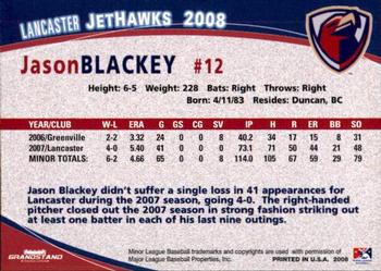 2008 Grandstand Lancaster JetHawks #4 Jason Blackey Back