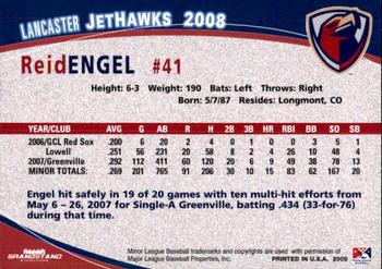 2008 Grandstand Lancaster JetHawks #8 Reid Engel Back
