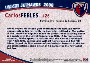 2008 Grandstand Lancaster JetHawks #11 Carlos Febles Back