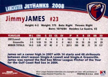 2008 Grandstand Lancaster JetHawks #12 Jimmy James Back