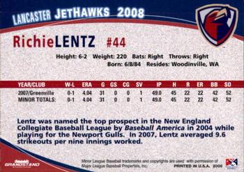 2008 Grandstand Lancaster JetHawks #16 Richie Lentz Back