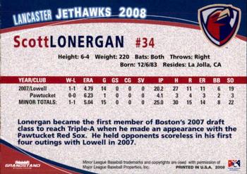 2008 Grandstand Lancaster JetHawks #17 Scott Lonergan Back