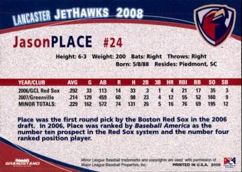 2008 Grandstand Lancaster JetHawks #22 Jason Place Back