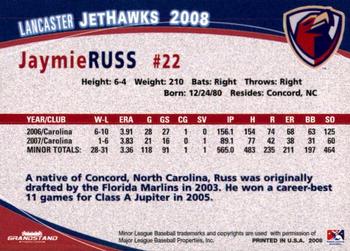 2008 Grandstand Lancaster JetHawks #25 Jaymie Russ Back
