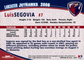 2008 Grandstand Lancaster JetHawks #26 Luis Segovia Back