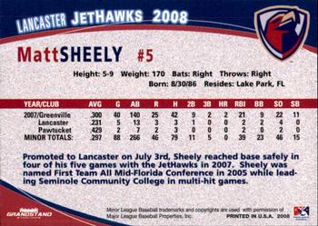 2008 Grandstand Lancaster JetHawks #27 Matt Sheely Back