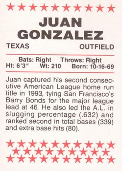 1995 Red Foley #NNO Juan Gonzalez Back