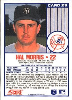 1989 Score New York Yankees #29 Hal Morris Back