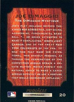 1993 Pinnacle Joe DiMaggio #20 Joe DiMaggio Back