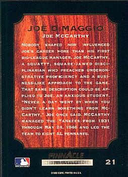 1993 Pinnacle Joe DiMaggio #21 Joe DiMaggio Back
