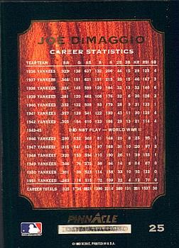 1993 Pinnacle Joe DiMaggio #25 Joe DiMaggio Back
