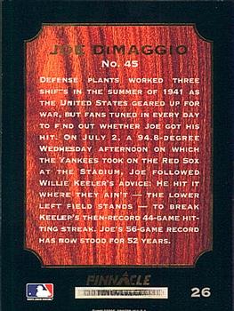 1993 Pinnacle Joe DiMaggio #26 Joe DiMaggio Back