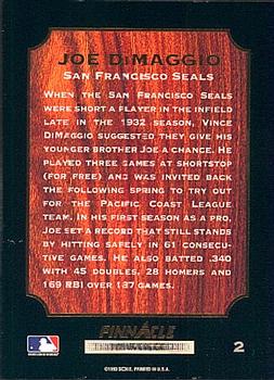 1993 Pinnacle Joe DiMaggio #2 Joe DiMaggio Back