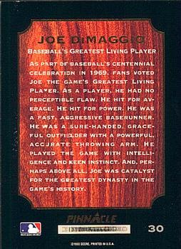 1993 Pinnacle Joe DiMaggio #30 Joe DiMaggio Back
