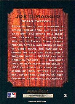 1993 Pinnacle Joe DiMaggio #3 Joe DiMaggio Back