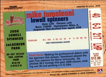 2008 Grandstand Lowell Spinners #NNO Mike Tomoleoni Back