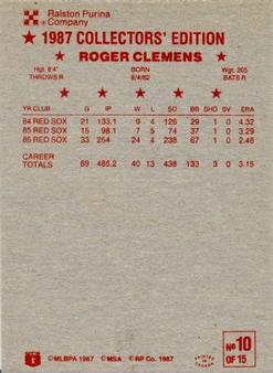 1987 Ralston Purina #10 Roger Clemens Back