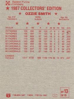 1987 Ralston Purina #13 Ozzie Smith Back