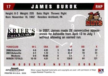 2008 Grandstand Modesto Nuts #3 James Burok Back