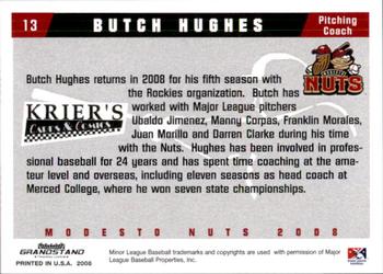 2008 Grandstand Modesto Nuts #13 Butch Hughes Back