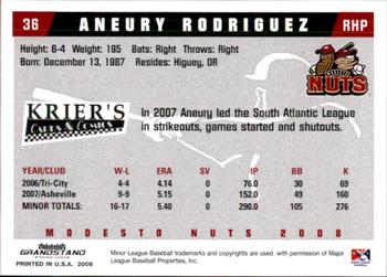 2008 Grandstand Modesto Nuts #24 Aneury Rodriguez Back