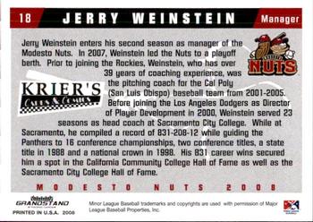 2008 Grandstand Modesto Nuts #27 Jerry Weinstein Back