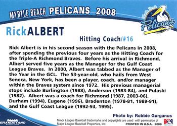 2008 Grandstand Myrtle Beach Pelicans #1 Rick Albert Back