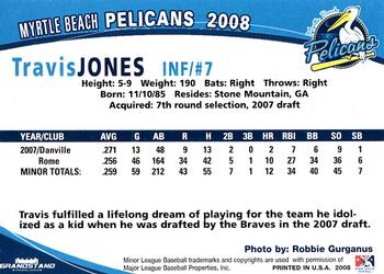 2008 Grandstand Myrtle Beach Pelicans #17 Travis Jones Back