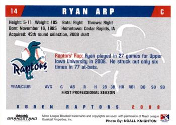 2008 Grandstand Ogden Raptors #NNO Ryan Arp Back