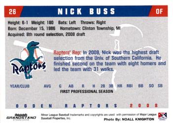 2008 Grandstand Ogden Raptors #NNO Nick Buss Back