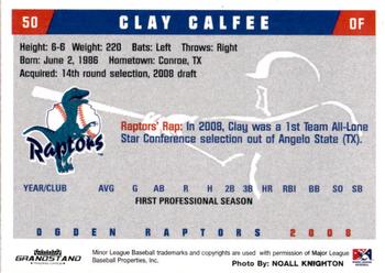 2008 Grandstand Ogden Raptors #NNO Clay Calfee Back