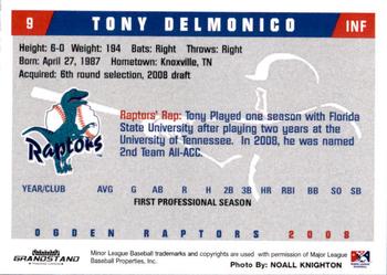 2008 Grandstand Ogden Raptors #NNO Tony Delmonico Back