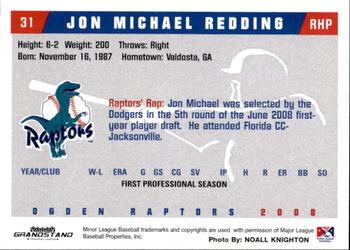 2008 Grandstand Ogden Raptors #NNO Jon Michael Redding Back