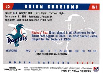 2008 Grandstand Ogden Raptors #NNO Brian Ruggiano Back
