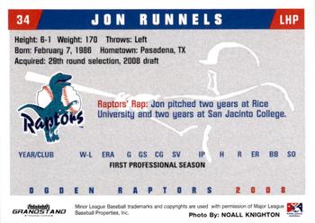 2008 Grandstand Ogden Raptors #NNO Jon Runnels Back