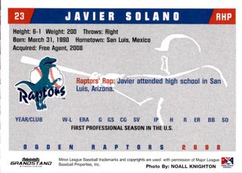 2008 Grandstand Ogden Raptors #NNO Javier Solano Back