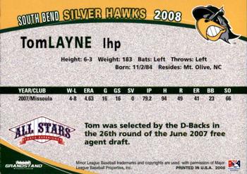 2008 Grandstand South Bend Silver Hawks #15 Tom Layne Back