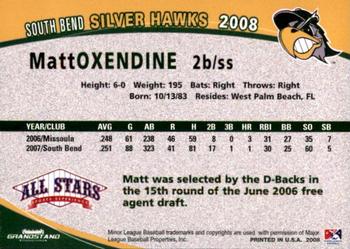 2008 Grandstand South Bend Silver Hawks #19 Matt Oxendine Back