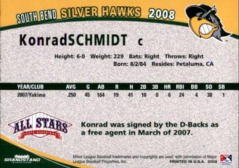 2008 Grandstand South Bend Silver Hawks #23 Konrad Schmidt Back
