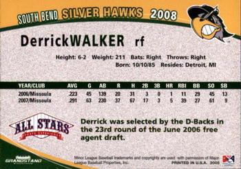 2008 Grandstand South Bend Silver Hawks #27 Derrick Walker Back