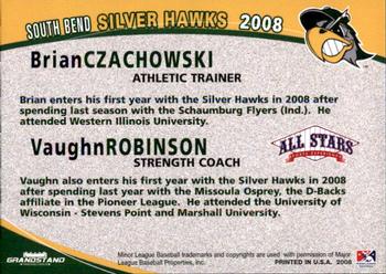 2008 Grandstand South Bend Silver Hawks #29 Brian Czachowski / Vaughn Robinson Back