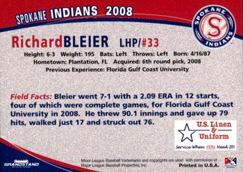 2008 Grandstand Spokane Indians #NNO Richard Bleier Back