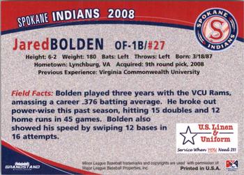 2008 Grandstand Spokane Indians #NNO Jared Bolden Back