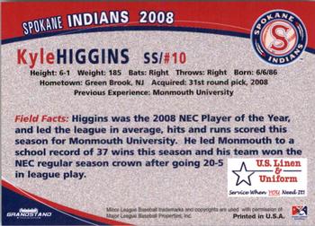 2008 Grandstand Spokane Indians #NNO Kyle Higgins Back