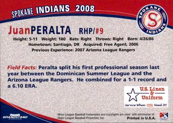 2008 Grandstand Spokane Indians #NNO Juan Peralta Back