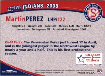 2008 Grandstand Spokane Indians #NNO Martin Perez Back